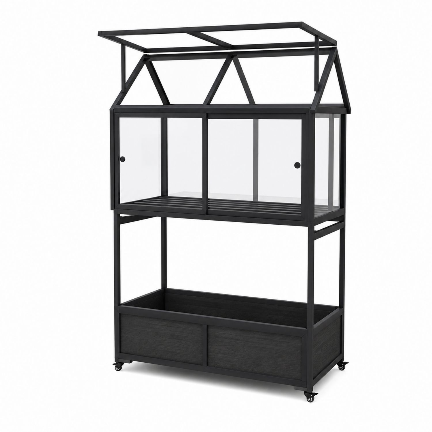 Metall-Gewächshaus mit gehärtetem Glas, Schwarz, 125x55x190 cm