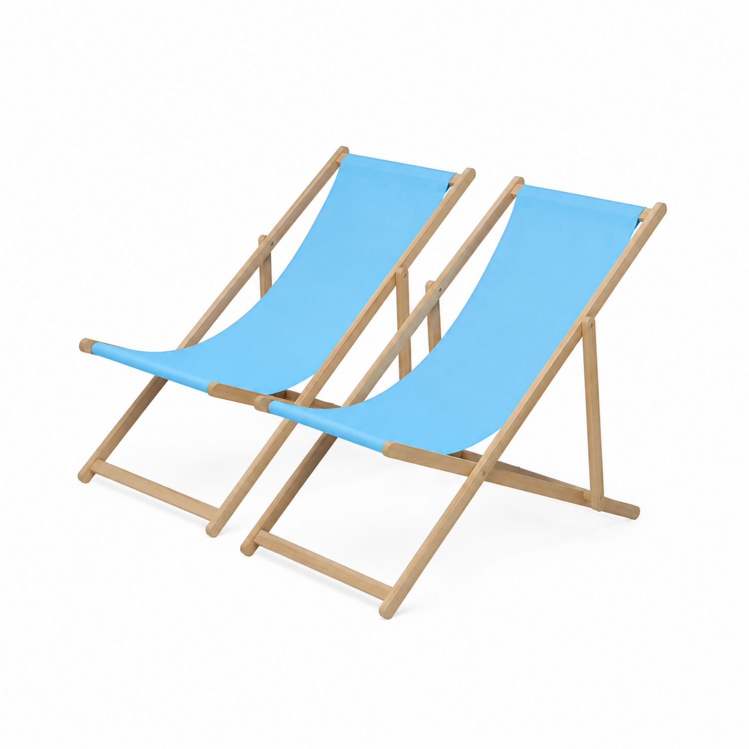 2er-Set Klappstühle mit Holzrahmen und blauem Stoff