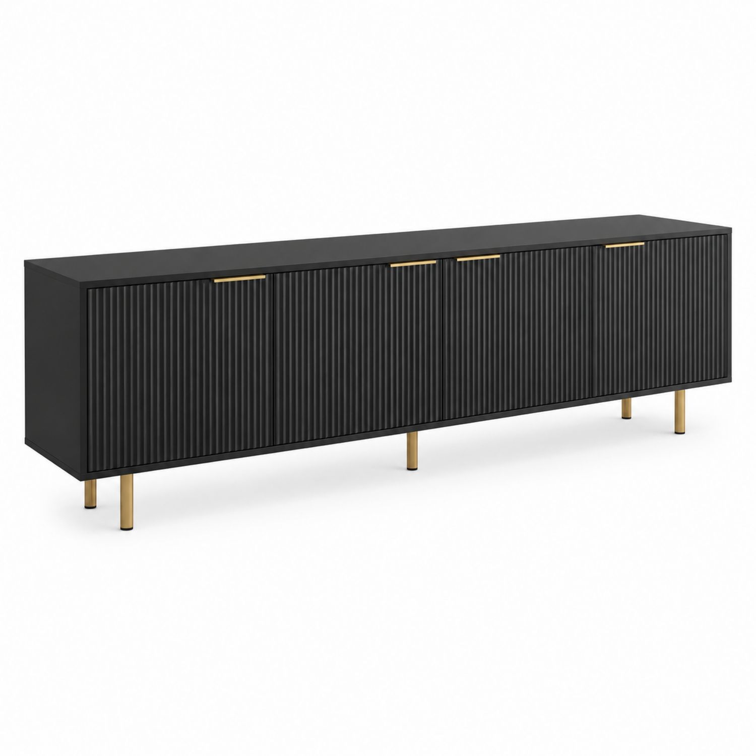 TV-Möbel aus MDF und Metall mit goldenen Akzenten, Schwarz
