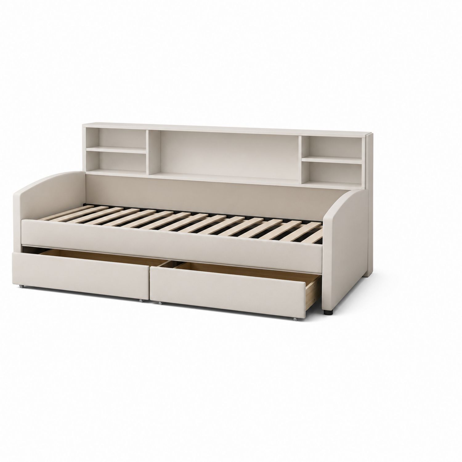 Holztagesbett mit Regal und Schubladen Beige 210x100x95 cm