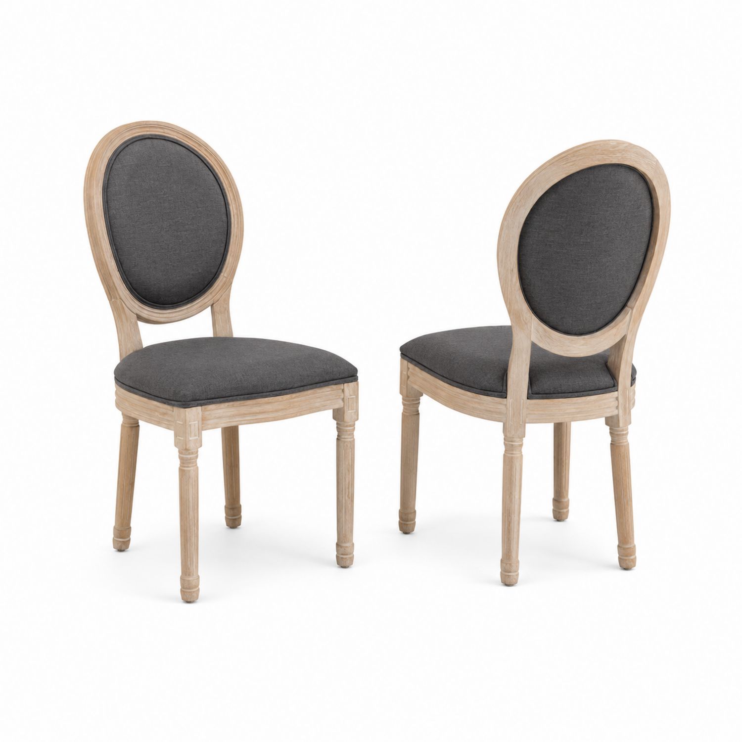 Esszimmerstühle Set aus Holz mit Stoffbezug, Rund, 45x45x95 cm, Beige/Grau
