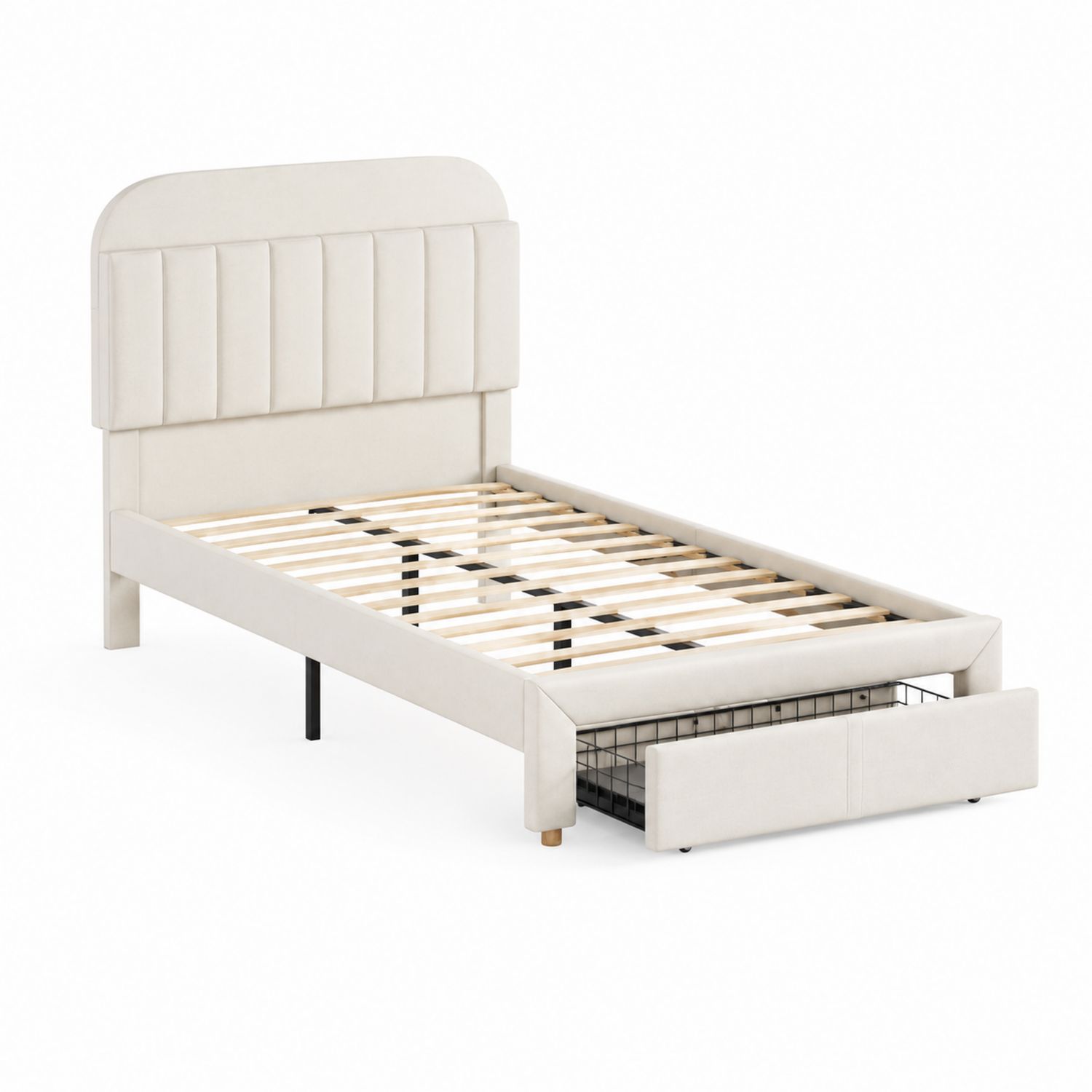 Polsterbett mit Schubladen Stauraum 200x90cm Metall Beige