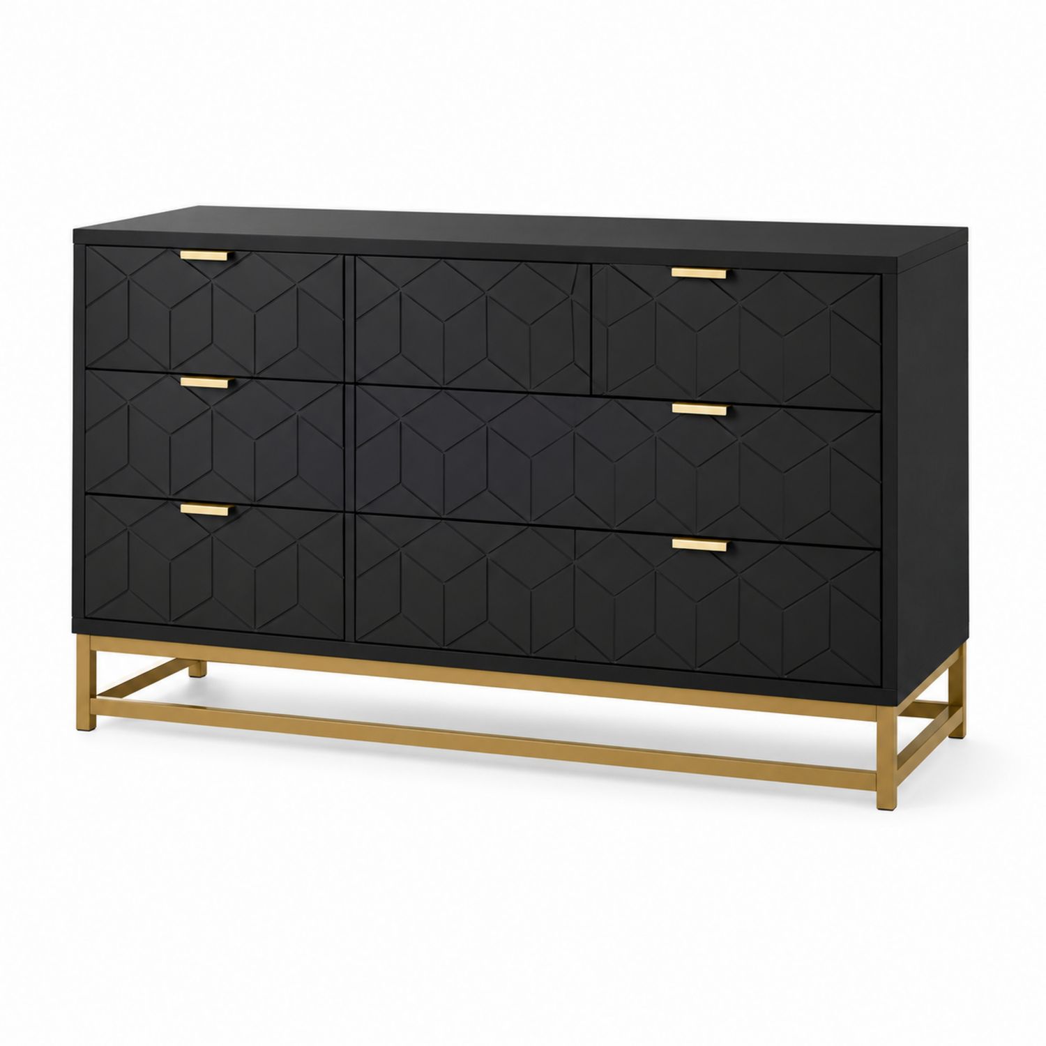 Schwarze Holz-Metall-Kommode mit 6 Schubladen