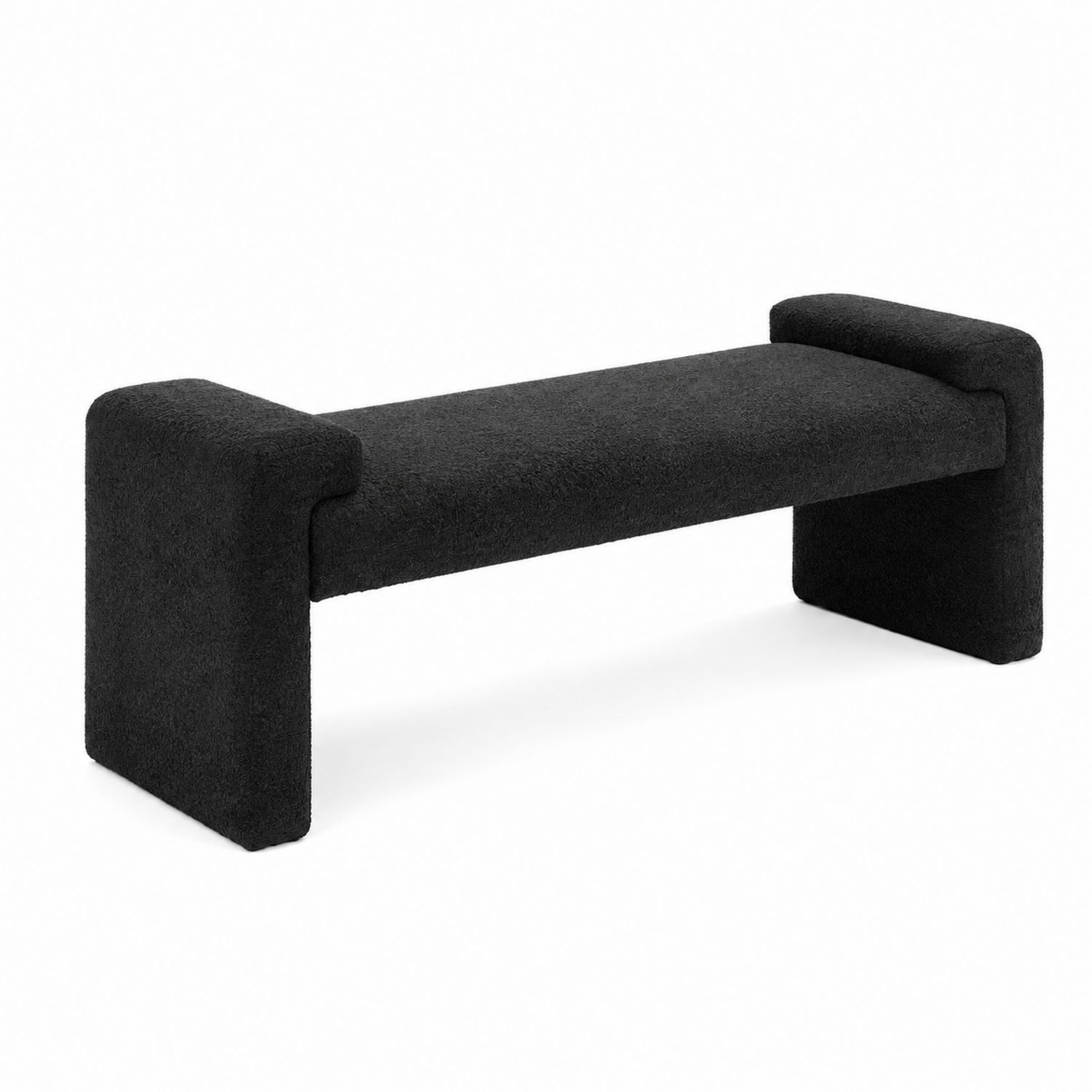 Bank rechteckig Bouclé Stoff Schwarz 150x40x45 cm