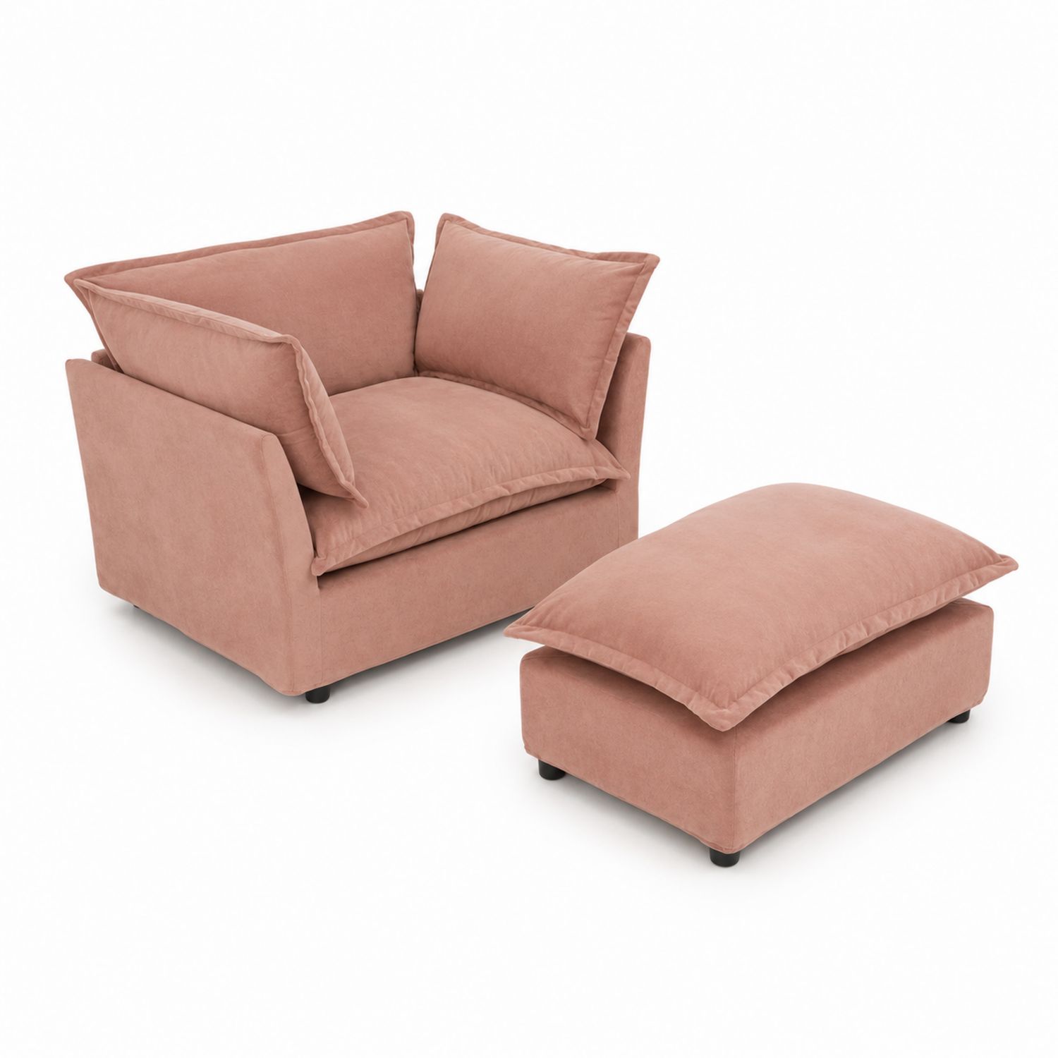 Sessel mit Hocker Set 90x90 cm Stoff Rosa