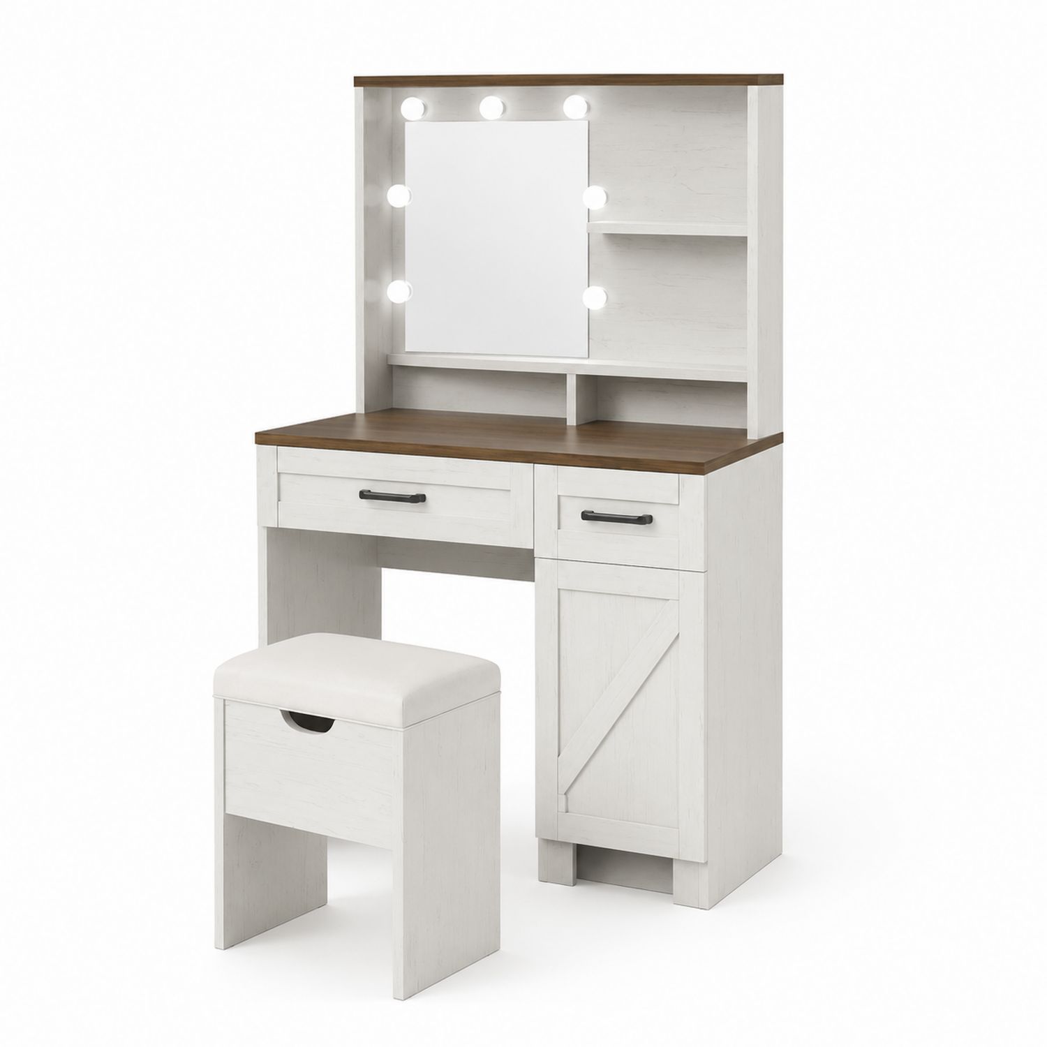 Schminktisch Set aus Holz mit LED Spiegel Beleuchtung Weiß/Braun