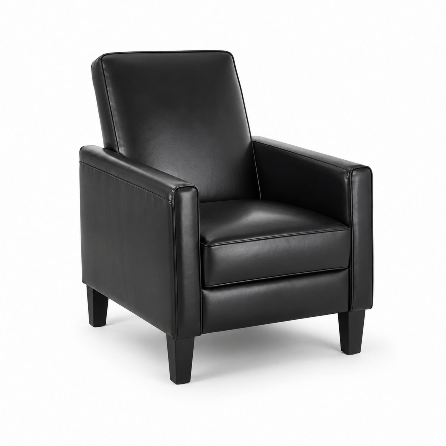 Ledersessel Schwarz mit Holzbeinen, 90cm Höhe