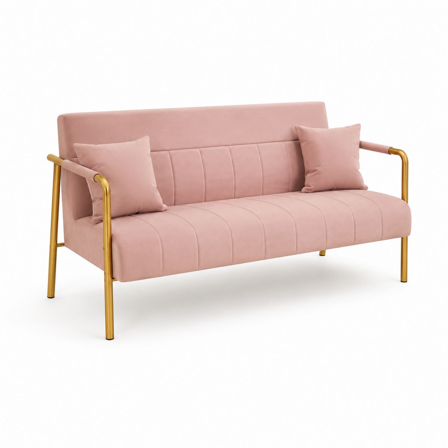 3-Sitzer Sofa Samt Rosa mit Metallgestell