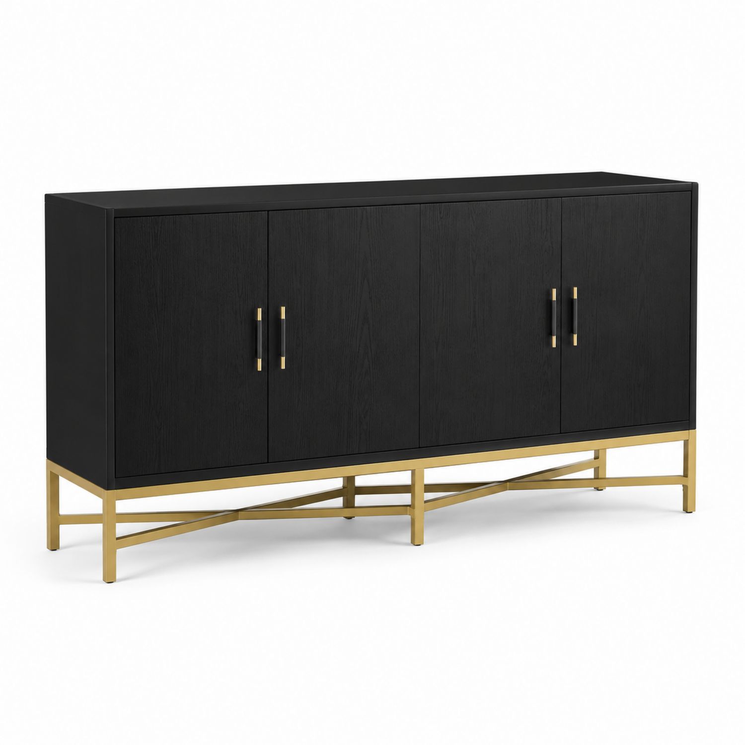 Schwarzes Sideboard aus Holz mit Edelstahlbeinen 160x75x40 cm