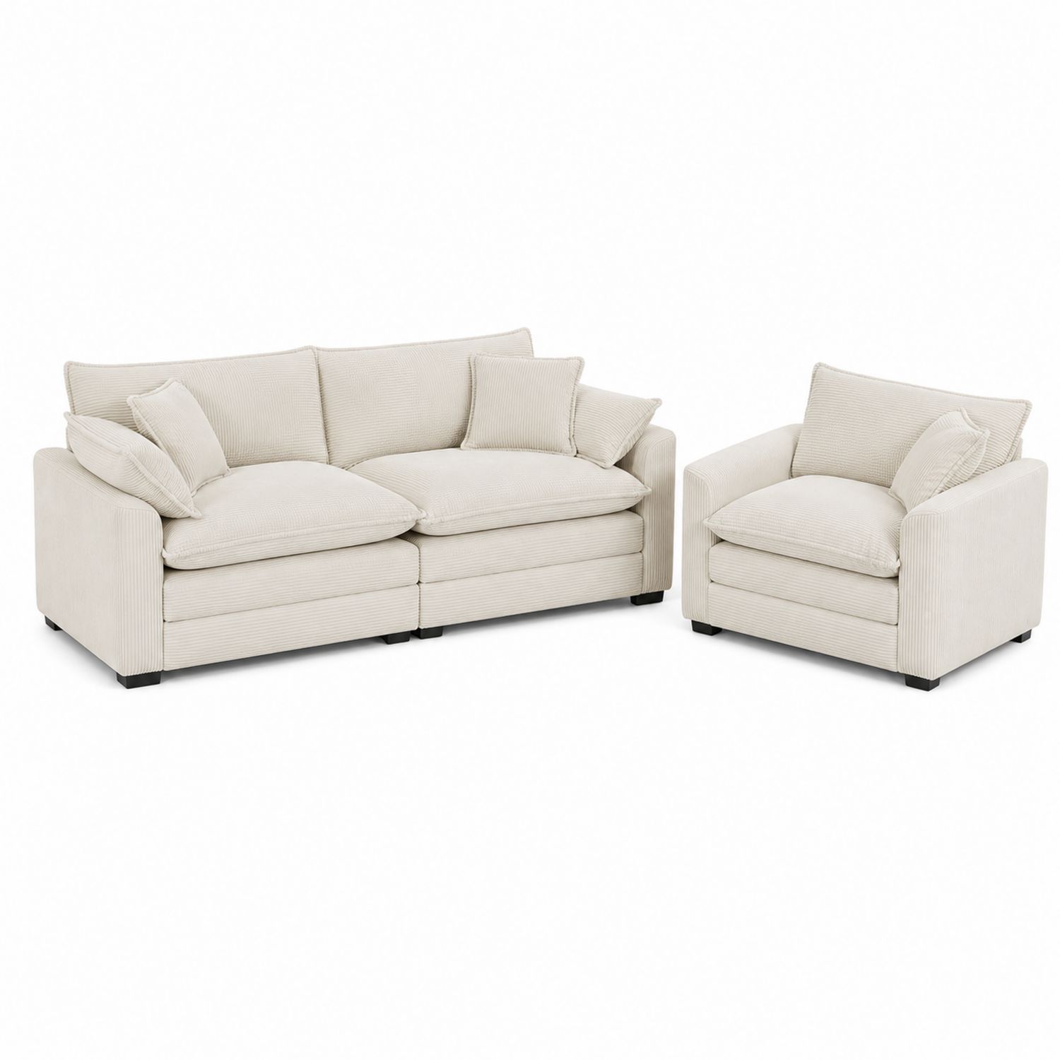 Beige Sofa Set 2-Sitzer + Sessel aus Cord Stoff