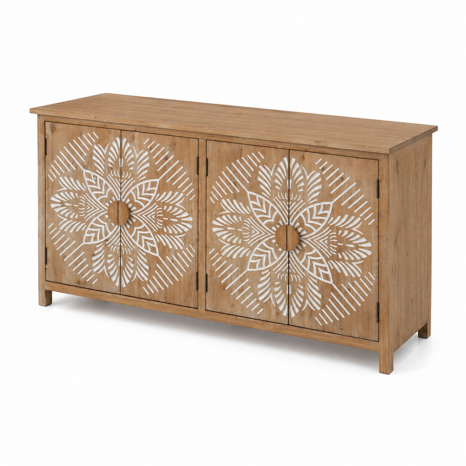 Sideboard aus Akazienholz mit geschnitztem Muster 120x40x80cm Naturfarben