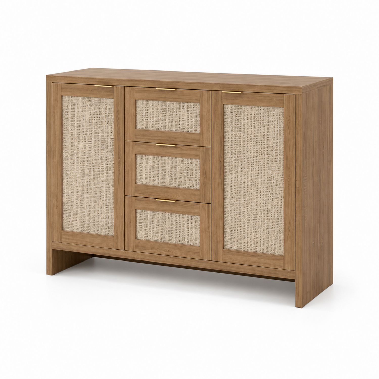 Sideboard aus Holz und Rattan mit Schubladen und Türen, 120x40x80 cm, Braun/Natur