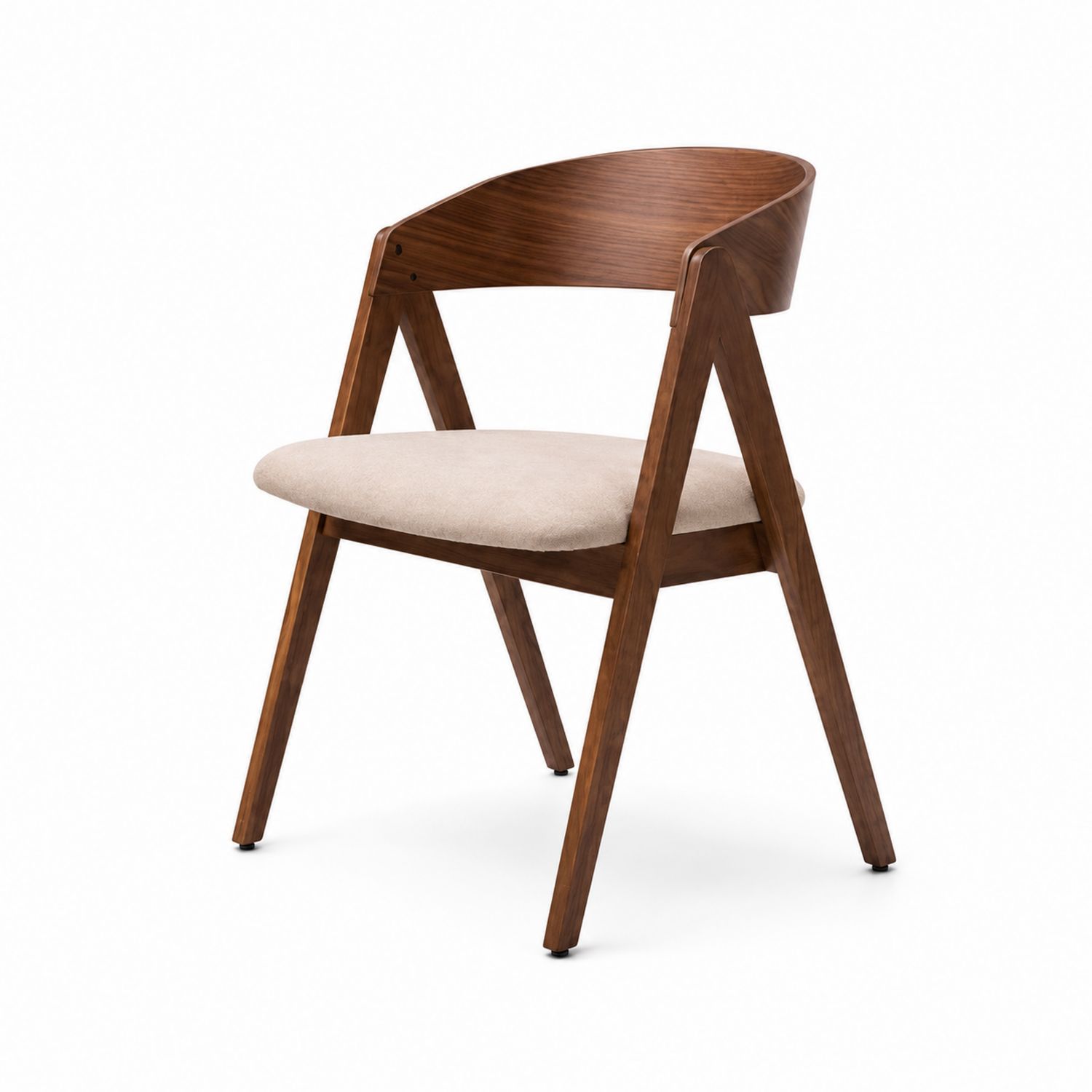 Esszimmerstuhl aus Walnussholz mit Polyesterbezug Beige