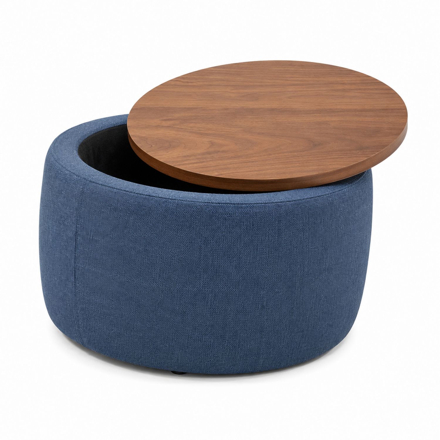 Runder Hocker aus Polyester mit abnehmbarem Holzdeckel Blau