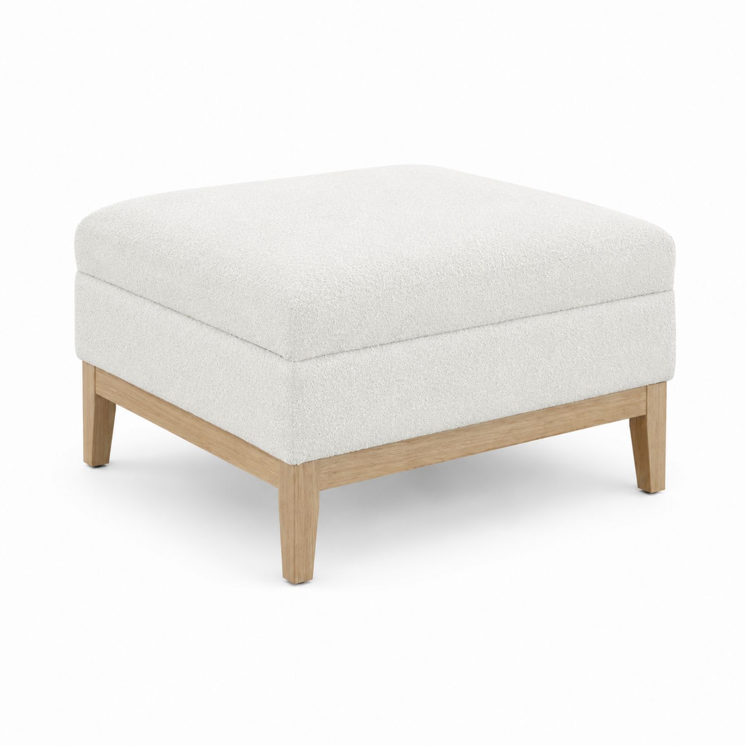 Quadratischer Bouclé-Hocker mit Eichenholzbeinen 75x75x45 cm Weiß