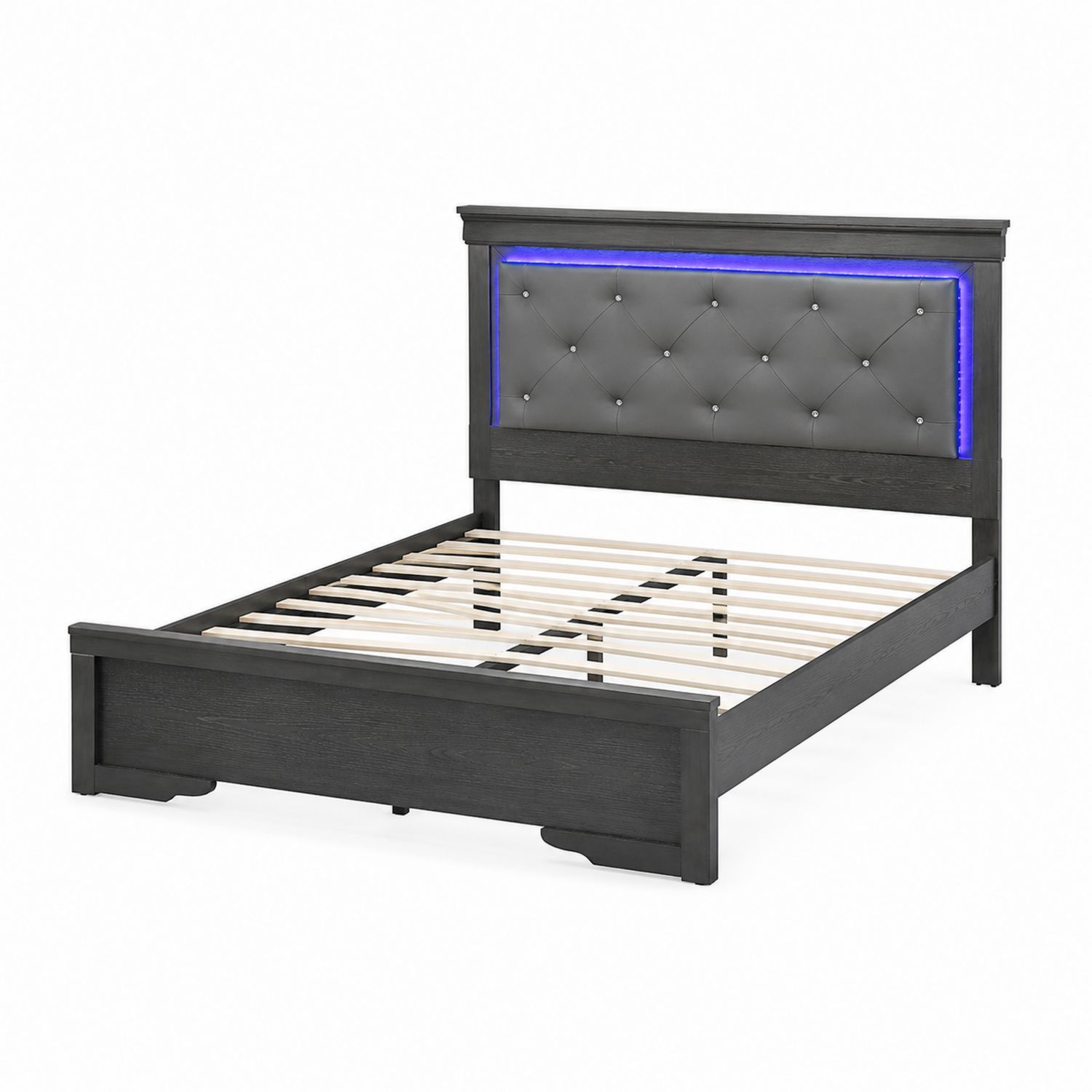 Holzbett mit LED-Kopfteil 160x200 cm Grau