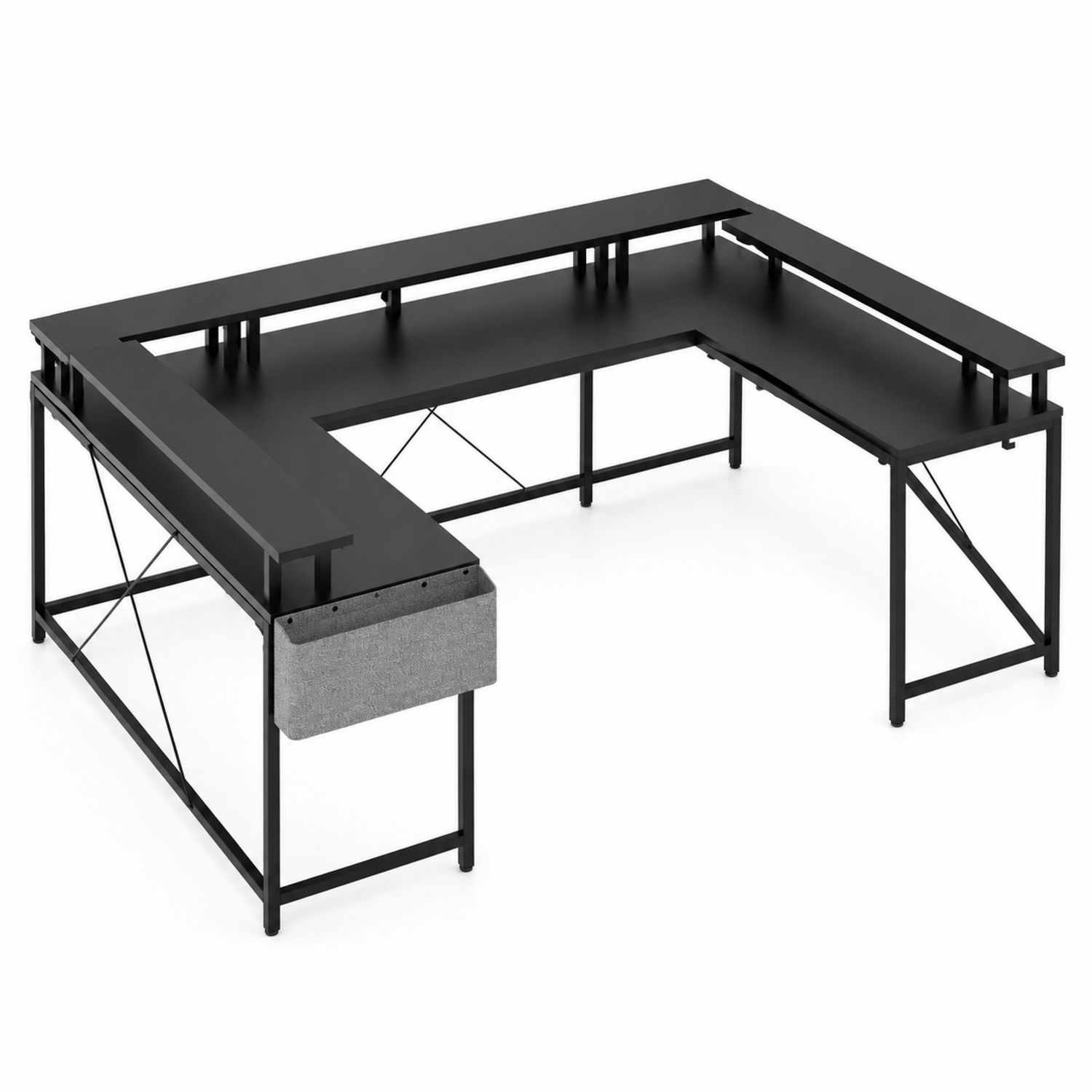 L-förmiger Schreibtisch aus MDF und Stahl, Schwarz, 150x150x75cm