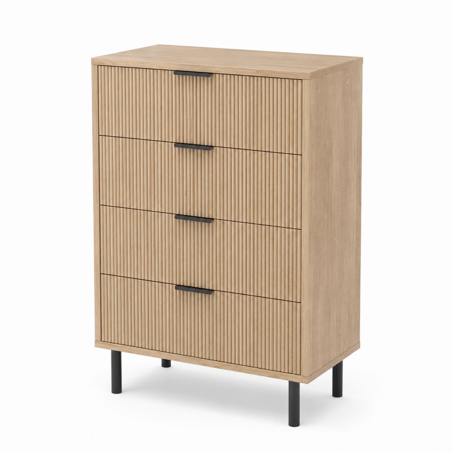 Kommode mit 4 Schubladen Eichenholz Beige