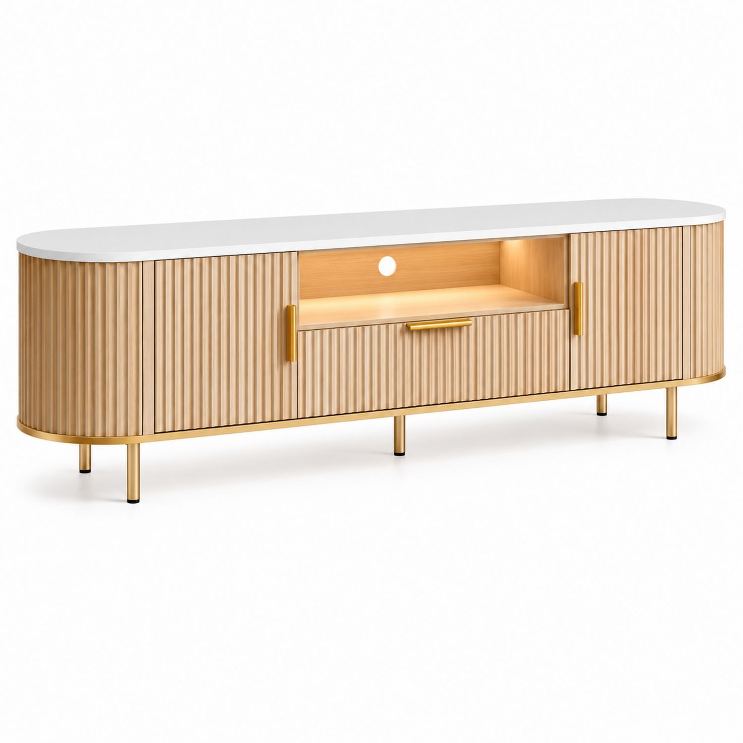 TV-Schrank Holz Weiß/Gold 180cm