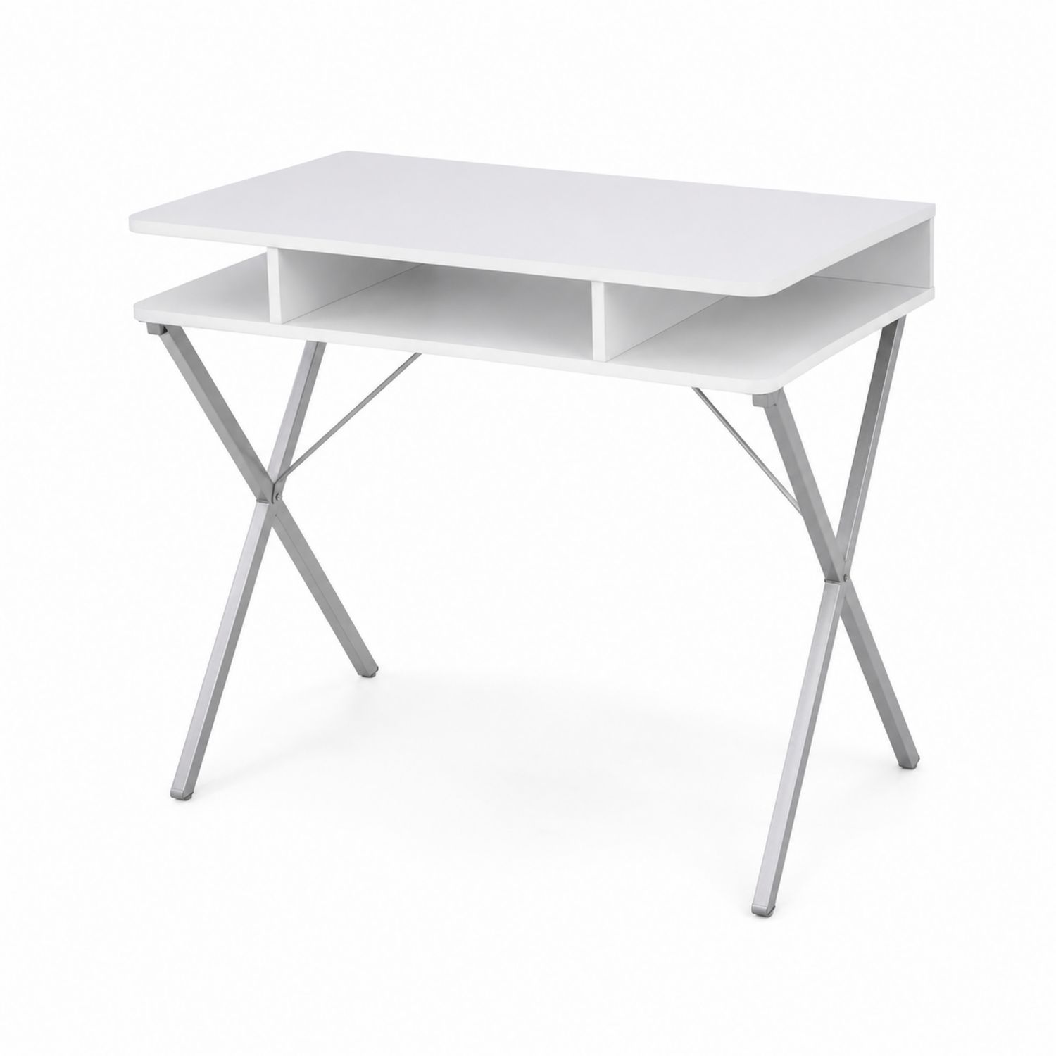Weißer Schreibtisch aus MDF mit Metallbeinen