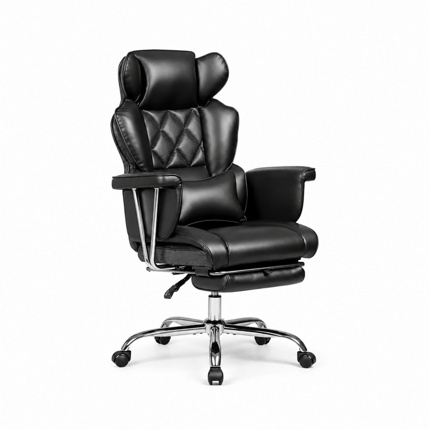 Ergonomischer Bürostuhl aus PU-Leder mit verstellbarer Fußstütze in Schwarz