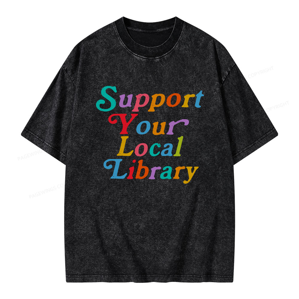 Pagewings „Support Your Local Library“-Unisex-T-Shirt im Used-Look
