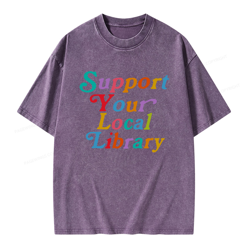 Pagewings „Support Your Local Library“-Unisex-T-Shirt im Used-Look
