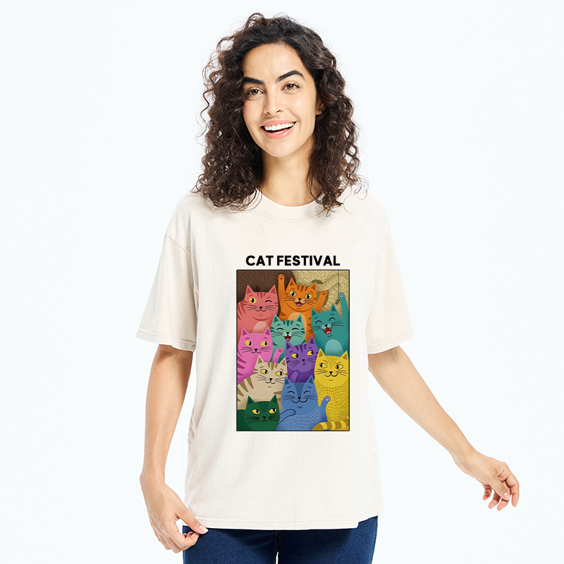 Tokyo-Tiger „Colorful Cats“-Festival-T-Shirt (im Used-Look)