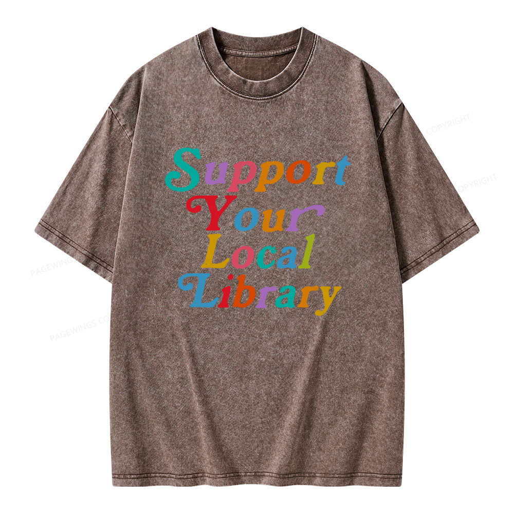 Pagewings „Support Your Local Library“-Unisex-T-Shirt im Used-Look