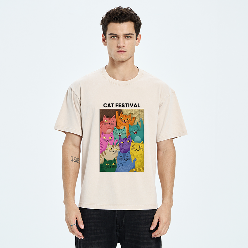 Tokyo-Tiger „Colorful Cats“-Festival-T-Shirt (im Used-Look)