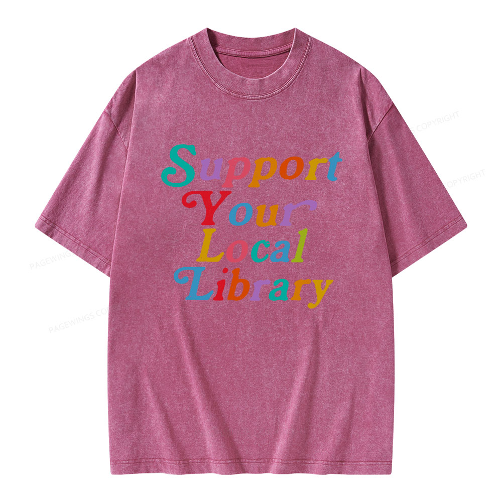 Pagewings „Support Your Local Library“-Unisex-T-Shirt im Used-Look