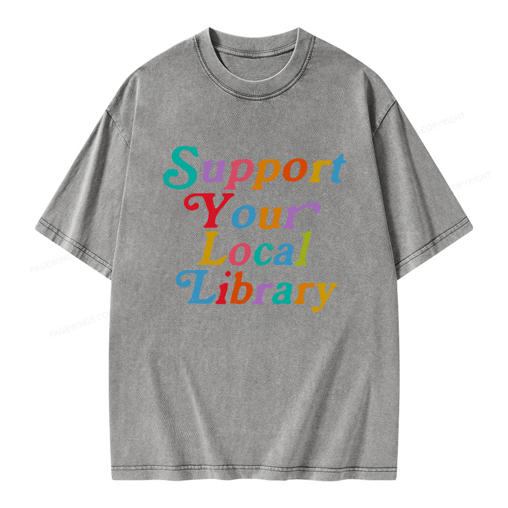 Pagewings „Support Your Local Library“-Unisex-T-Shirt im Used-Look
