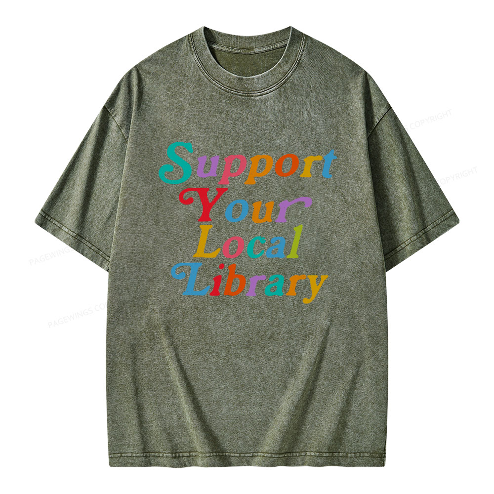 Pagewings „Support Your Local Library“-Unisex-T-Shirt im Used-Look