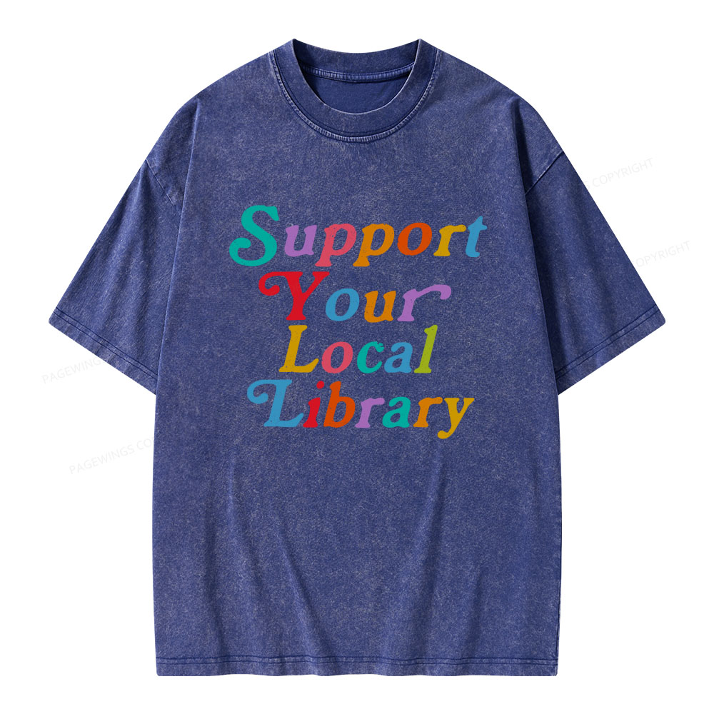 Pagewings „Support Your Local Library“-Unisex-T-Shirt im Used-Look
