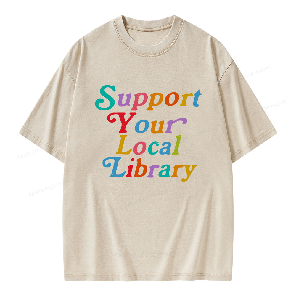 Pagewings „Support Your Local Library“-Unisex-T-Shirt im Used-Look