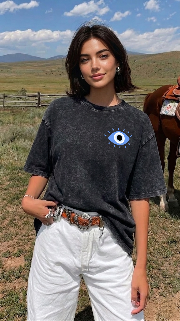 Unisex-T-Shirt im Used-Look mit „Evil Eye“-Muster PT477