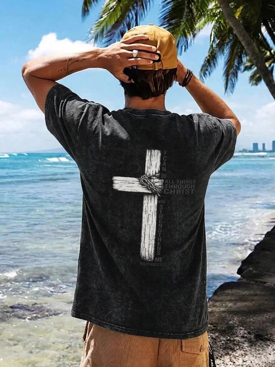 T-Shirt mit Faith-Cross-Grafik und Waschung PT480