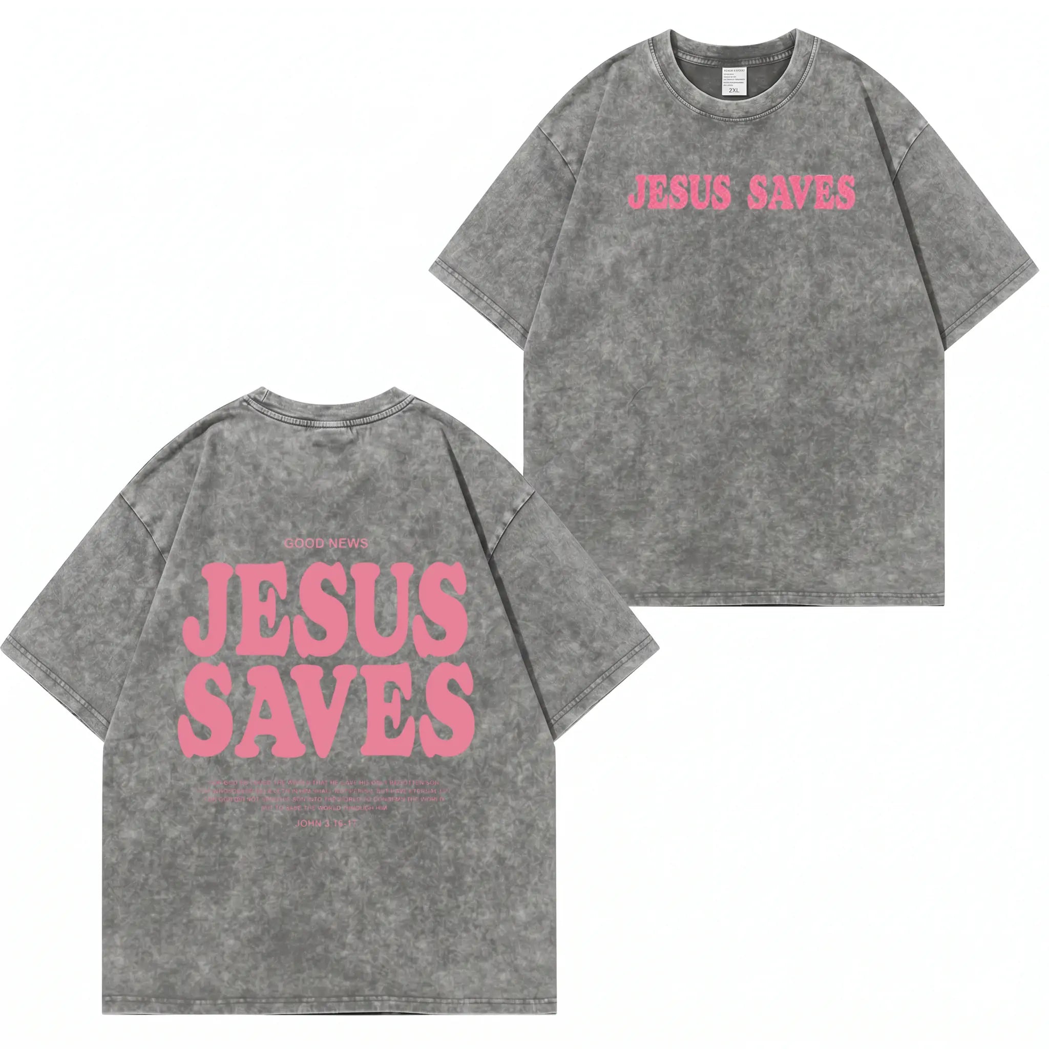 Unisex-T-Shirt mit „Jesus Saves“-Grafik und Waschung (PT481)