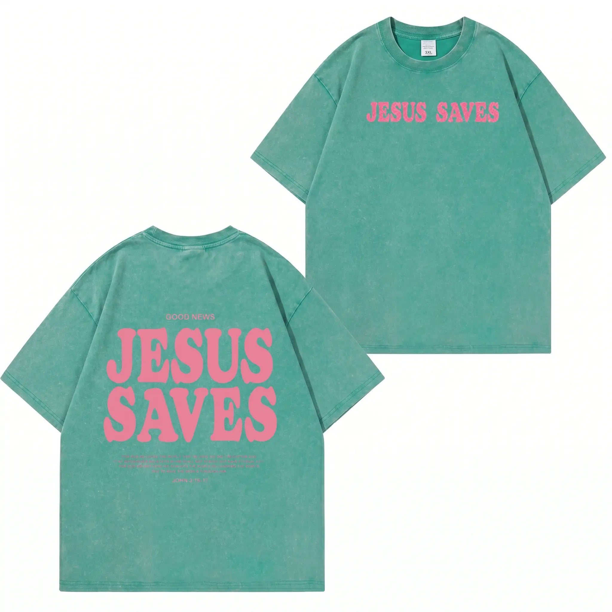 Unisex-T-Shirt mit „Jesus Saves“-Grafik und Waschung (PT481)
