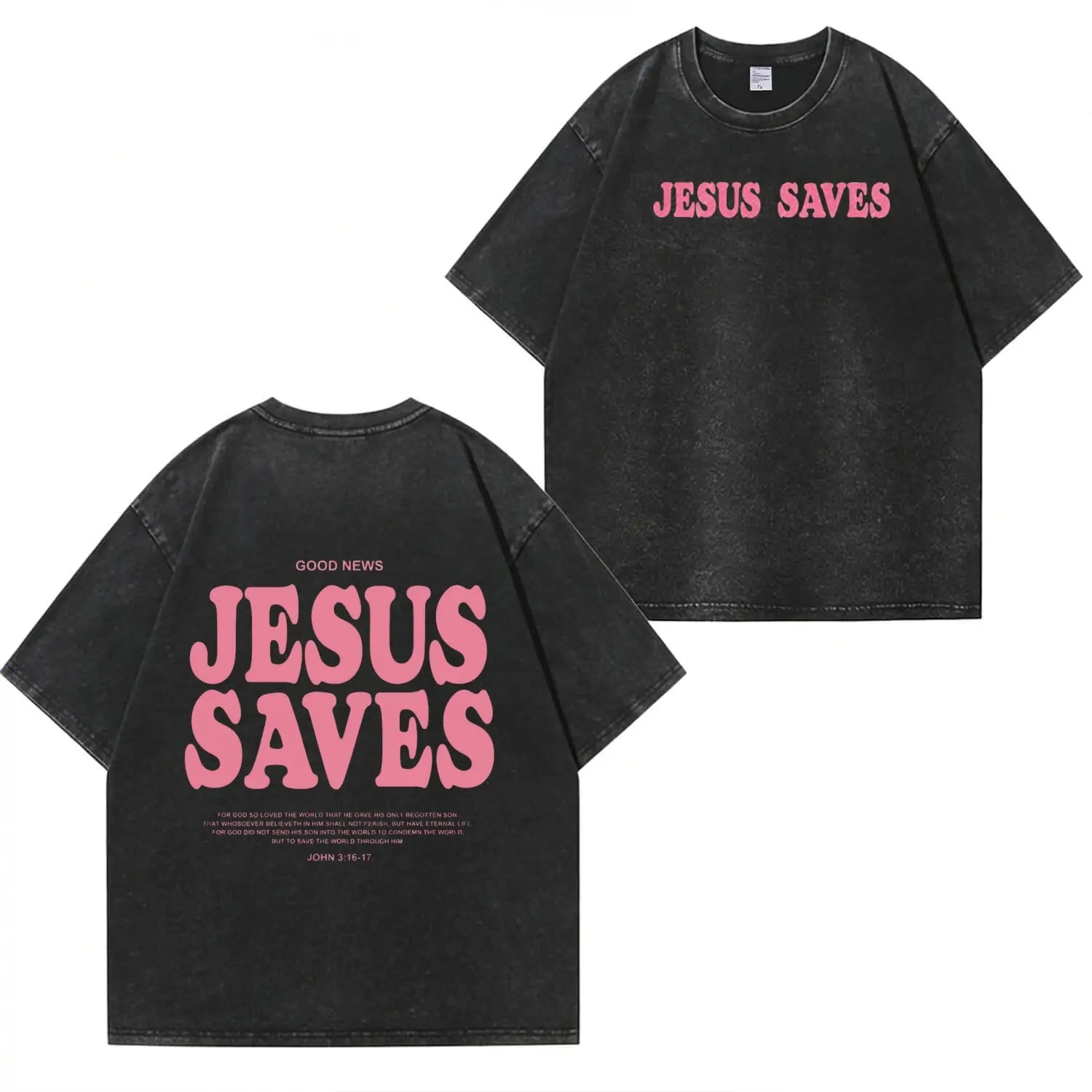 Unisex-T-Shirt mit „Jesus Saves“-Grafik und Waschung (PT481)