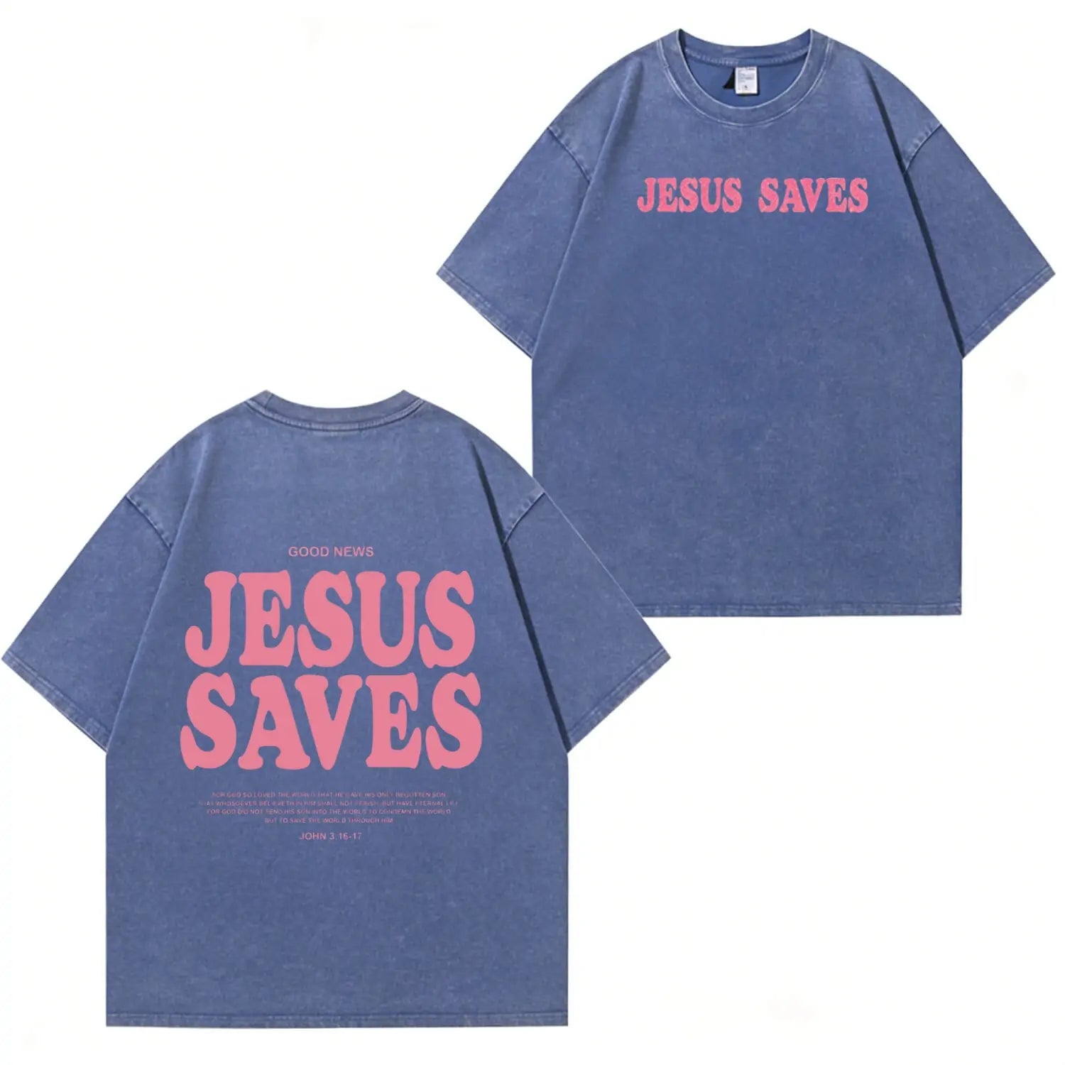 Unisex-T-Shirt mit „Jesus Saves“-Grafik und Waschung (PT481)