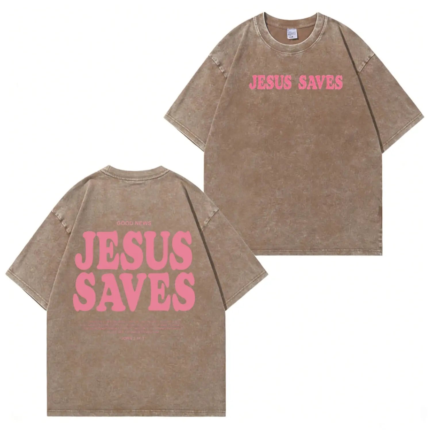 Unisex-T-Shirt mit „Jesus Saves“-Grafik und Waschung (PT481)