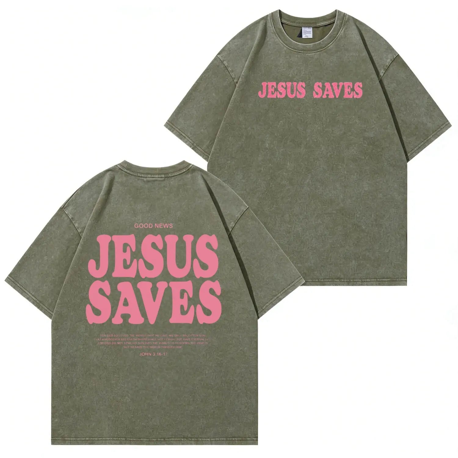 Unisex-T-Shirt mit „Jesus Saves“-Grafik und Waschung (PT481)