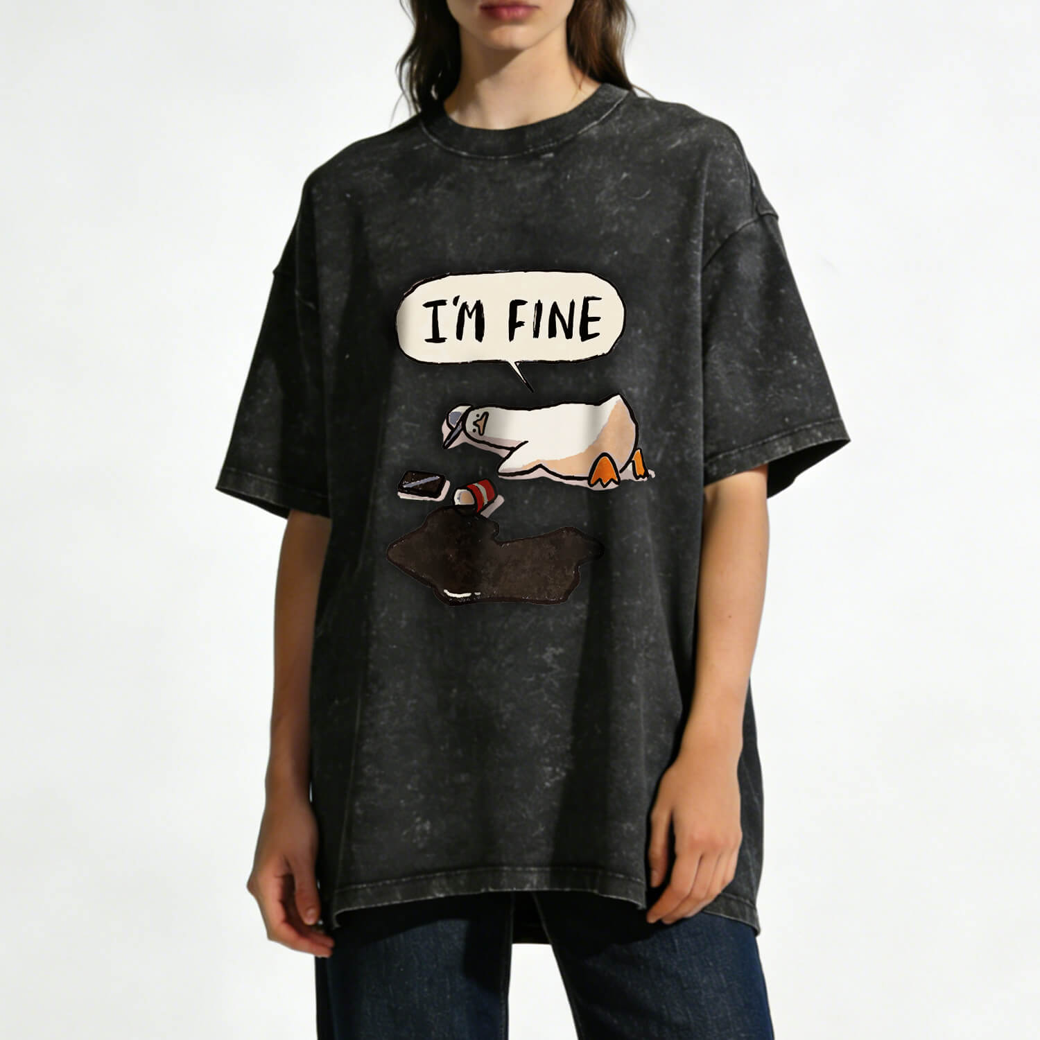 „I'm Fine“-T-Shirt im Used-Look PT159