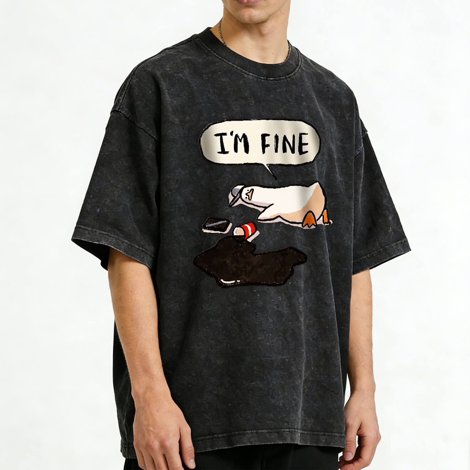 „I'm Fine“-T-Shirt im Used-Look PT159