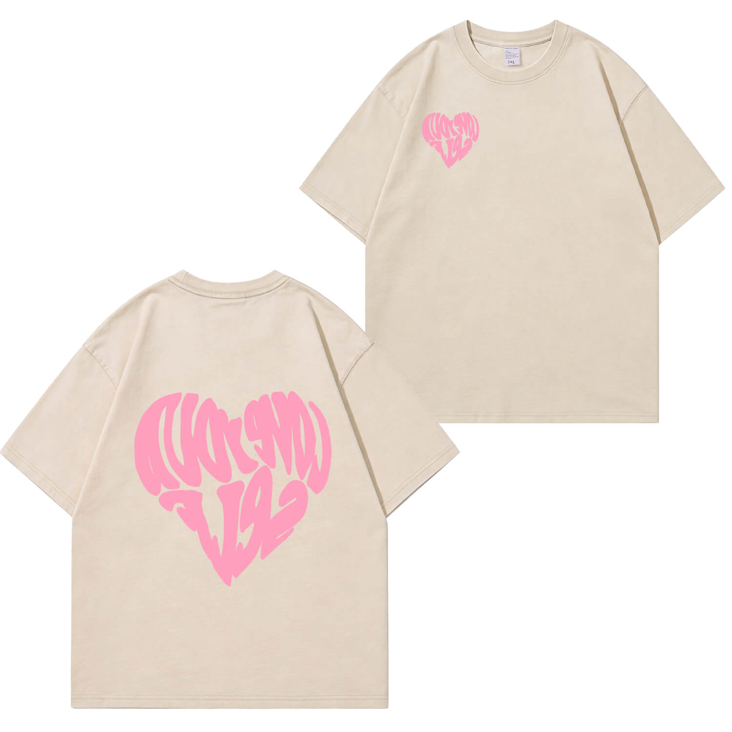 T-Shirt mit Herz-Graffiti-Print und Waschung P T369