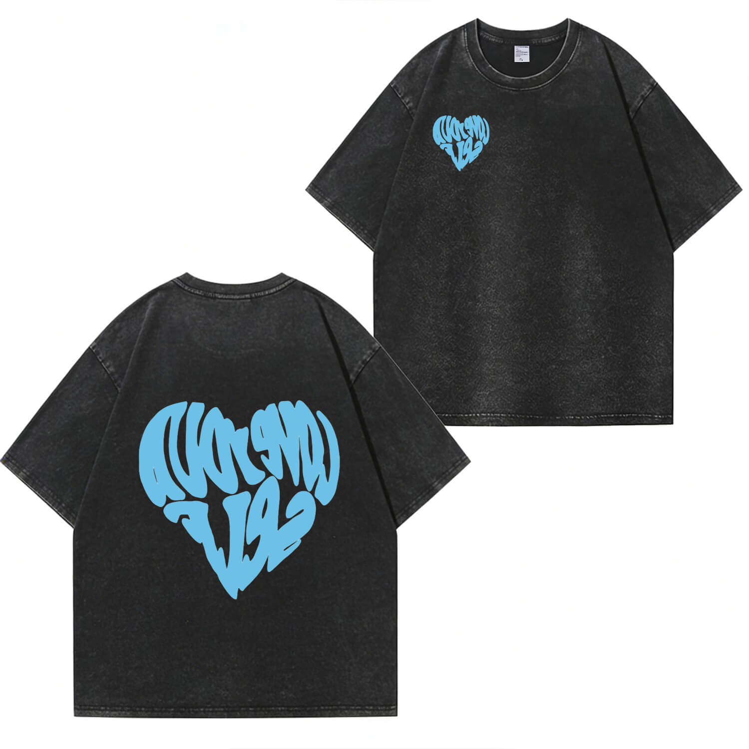 T-Shirt mit Herz-Graffiti-Print und Waschung P T369