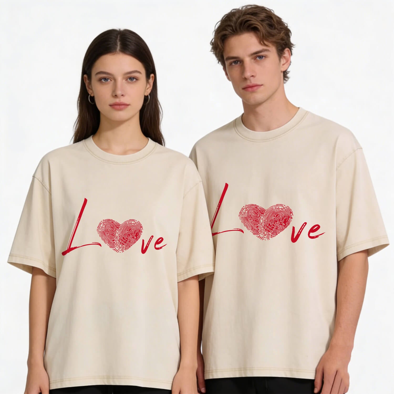 Fingerabdruck-Herz-T-Shirt im Used-Look PT376