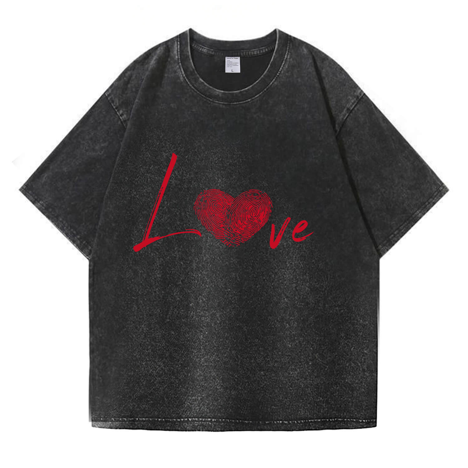 Fingerabdruck-Herz-T-Shirt im Used-Look PT376