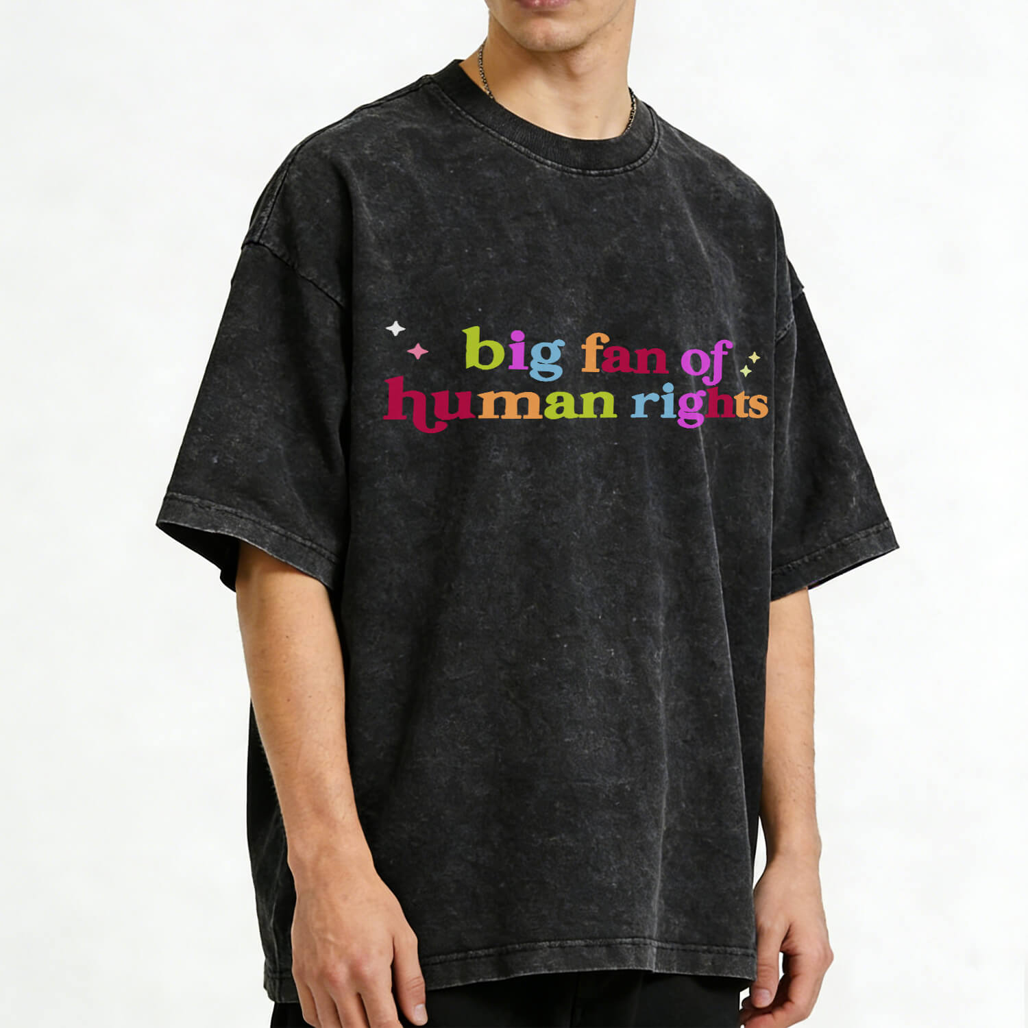 „Big Fan of Human Rights“-T-Shirt im Used-Look PT396